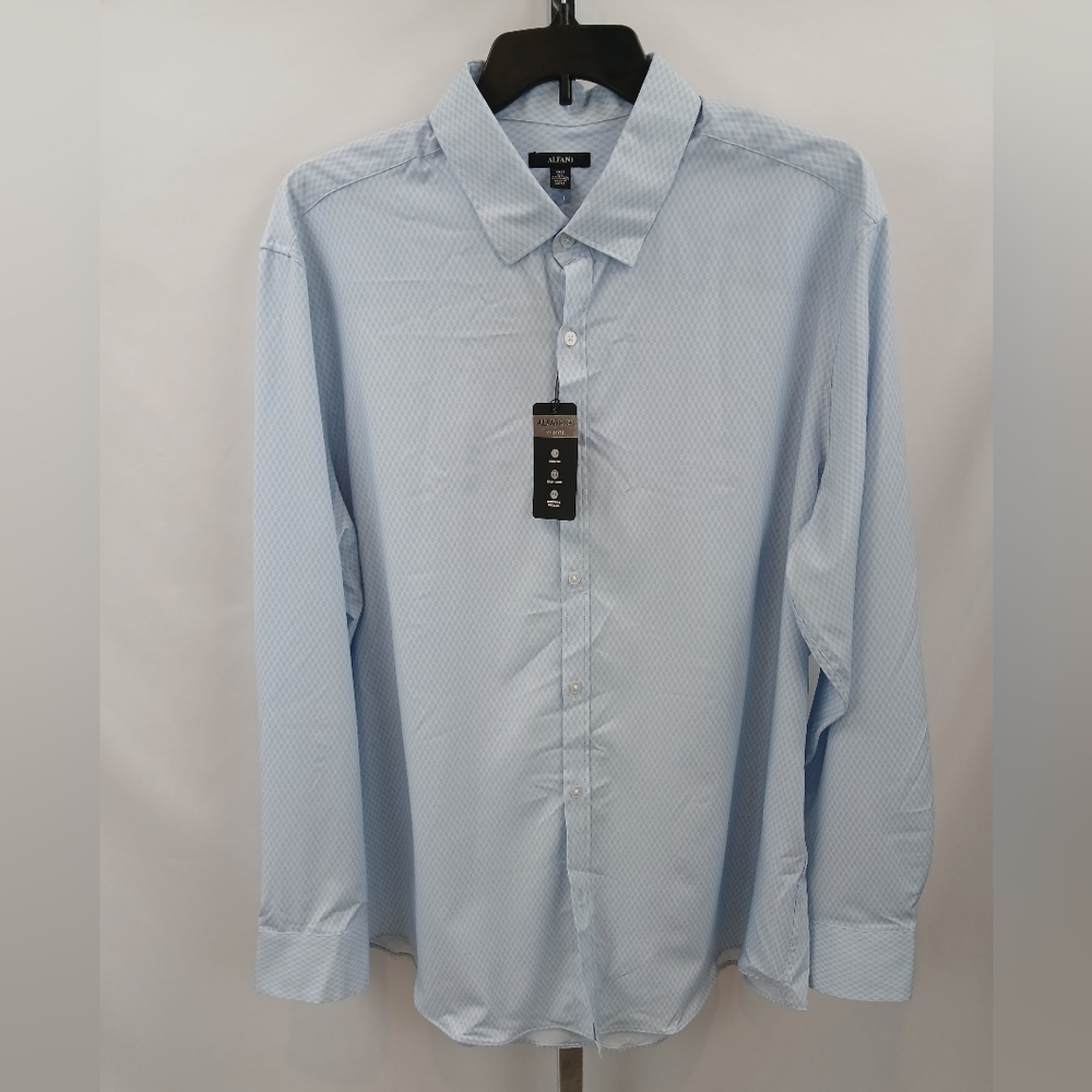 NWT Alfani Alfatech Men's 3XL Blue Honeycomb Print Stretch Dress Shirt
